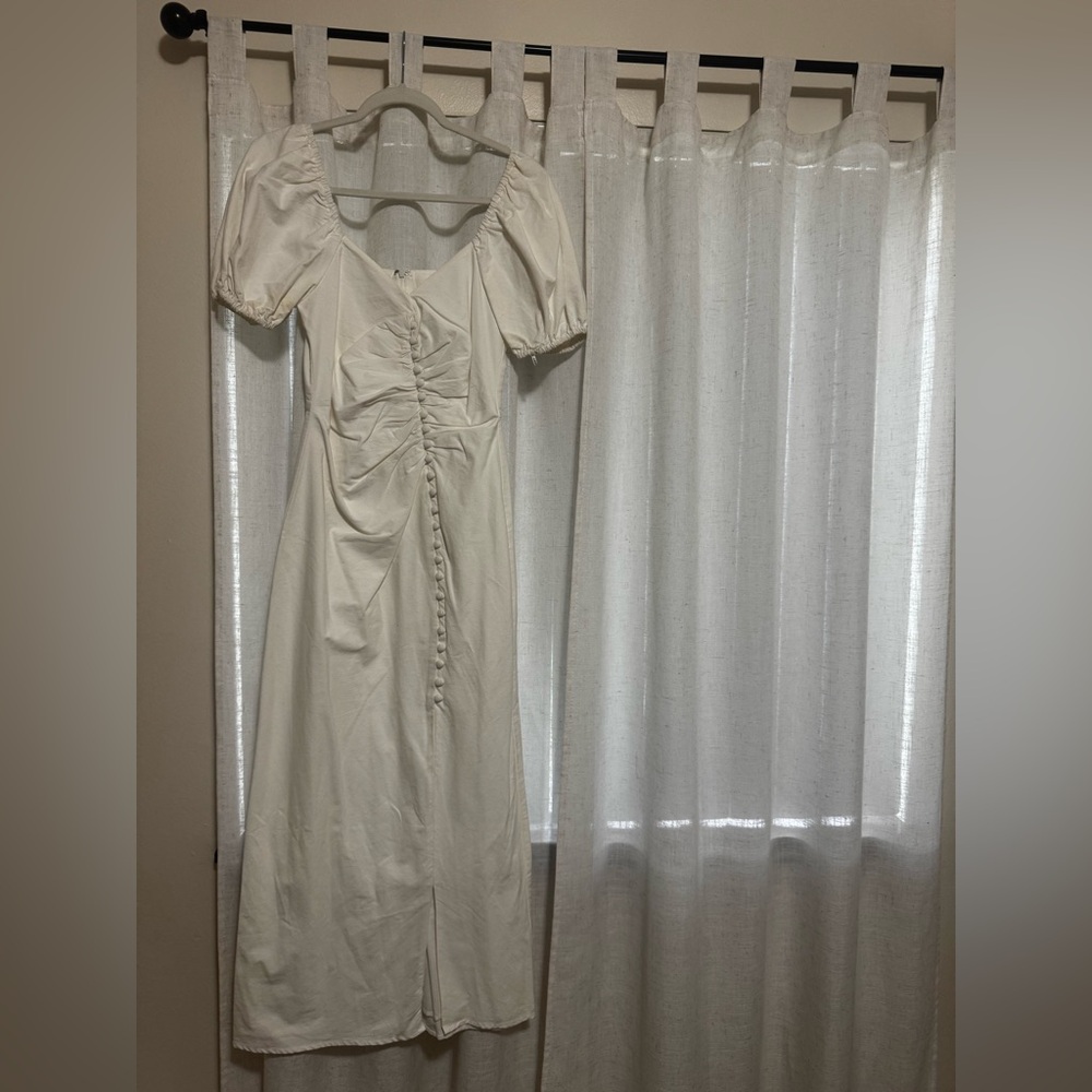 Sabo Elegant White Puff Sleeve Dress